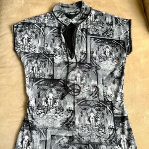 Vivienne Tam Vintage Mesh Black and White Buddha Print top